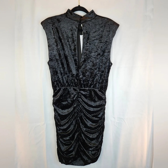 Ronny Kobo Adele Black Crushed Velvet High Neck Cinced Side Cocktail Dress - Picture 5 of 13